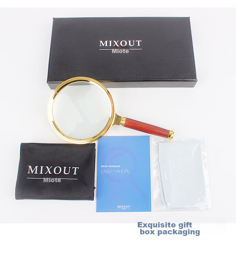 Лупа MIXOUT ручная для чтения и коллекционирования, металлическая деревянная ручка, высокое увеличение, высокая четкость, большой диаметр 90 мм, подарочная лупа