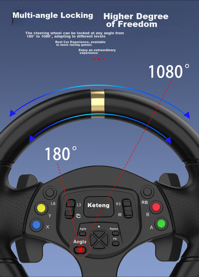 Игровой руль KETENG G30 с углом поворота 1080°, симуляция гонок с обратной связью, совместим с ПК/PS4/Xbox/Android/Switch