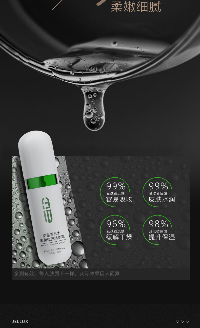 洁露雪麦角硫因精华露男士补水保湿精华清爽滋润改善干燥商务便携70ML	