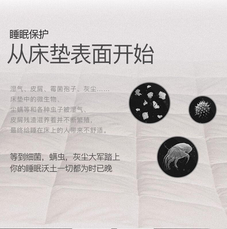 金可儿防虫床护罩 透气防水 防过敏 Quilted夹棉床笠 白色 180*200cm
