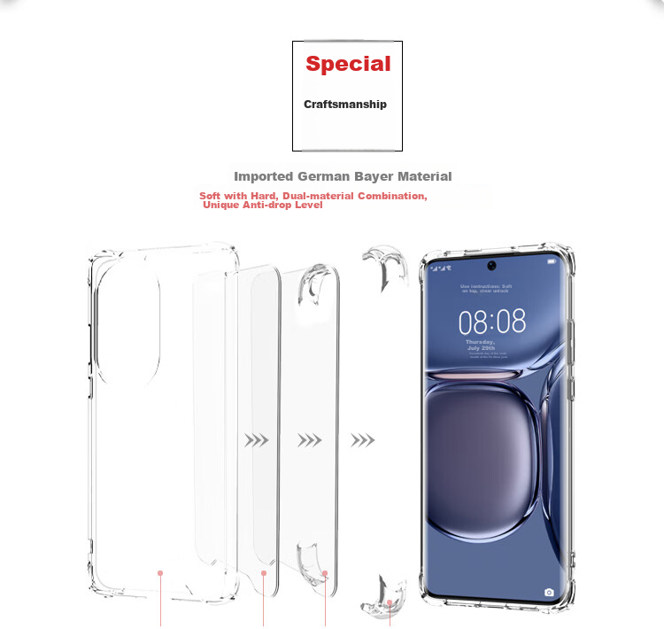 Чехол ESCASE для Huawei P50 Pro, полный охват, защита от падения, противоударный, анти-желтый, немецкий импортный TPU Bayer, высокая прозрачность