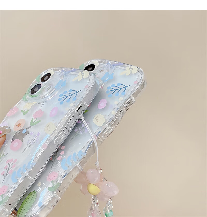 Чехол для iPhone 17 Jiangming, противоударный с защитой камеры и браслетом, прозрачный цветочный узор
