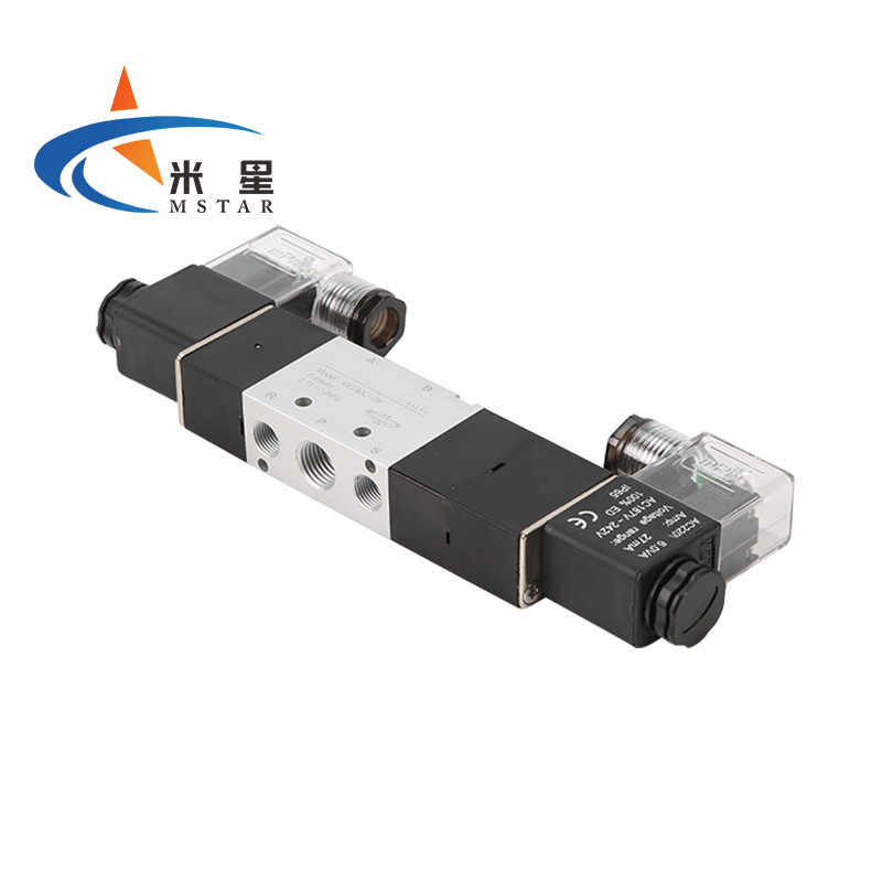 米星(mstar)电磁阀4v230-08 亚德客型气动阀 dc24v三位五通 双电控