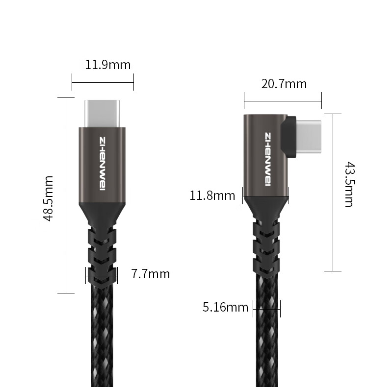 Кабель ZHENWEI USB Type-C, 0.2 метра, 4K, PD 100W