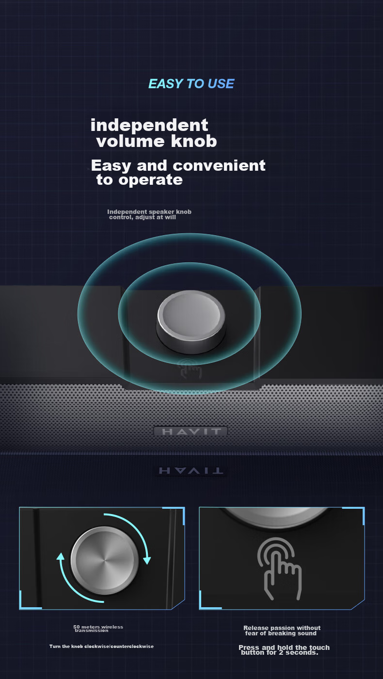 Компьютерная акустика Havit M19, Bluetooth 5.3, USB, RGB подсветка, 2.0, черный