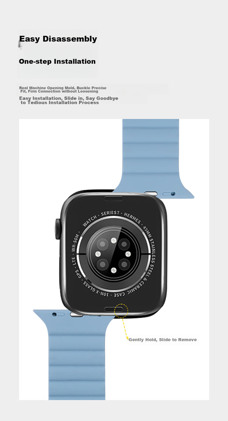 Ремешок MSSM для Apple Watch, магнитный силиконовый, для Ultra3/S11/10/9/8/Se3, спортивный, чайный белый с синим, 49/46/45/44 мм