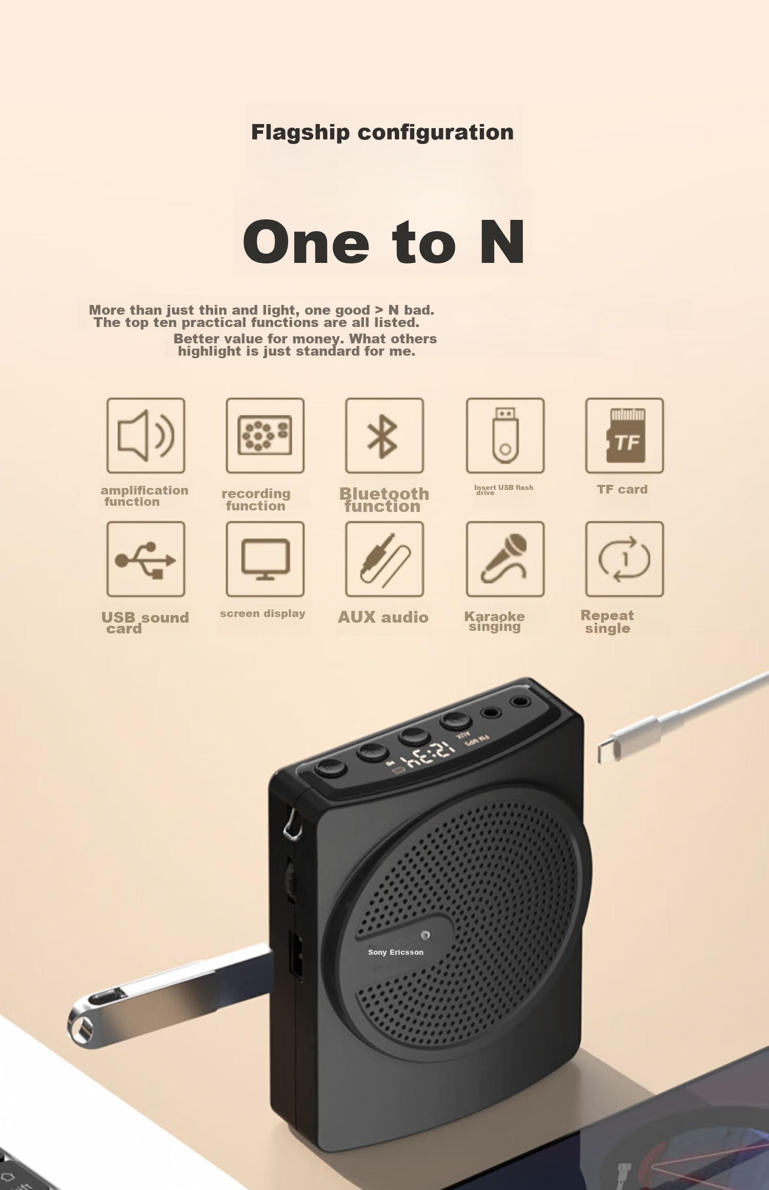 Портативный усилитель Soaiy S628B, Bluetooth-колонка для учителей, экскурсоводов, с поддержкой карт памяти для записи и воспроизведения, белый