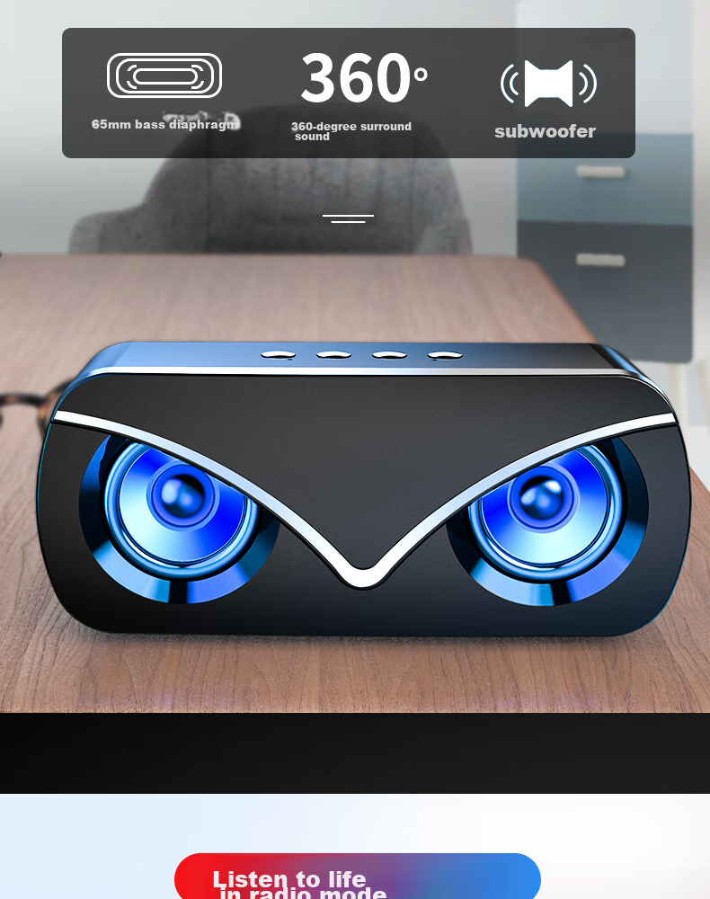 Беспроводная Bluetooth-колонка SADA V6, сабвуфер, высокая громкость, мини-портативная, совместимая с картой и USB, радио, для дома и улицы