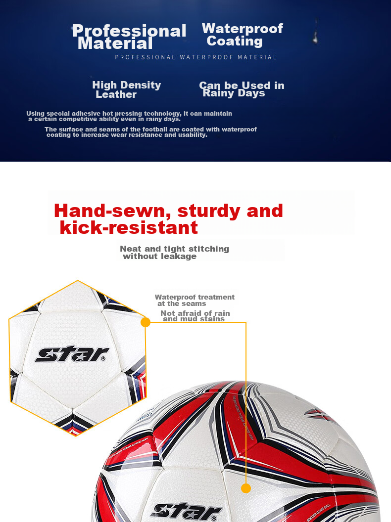 Футбольный мяч Star SB375F, размер 5, профессиональный, для взрослых, ручная прошивка, PU, FIFA Certified