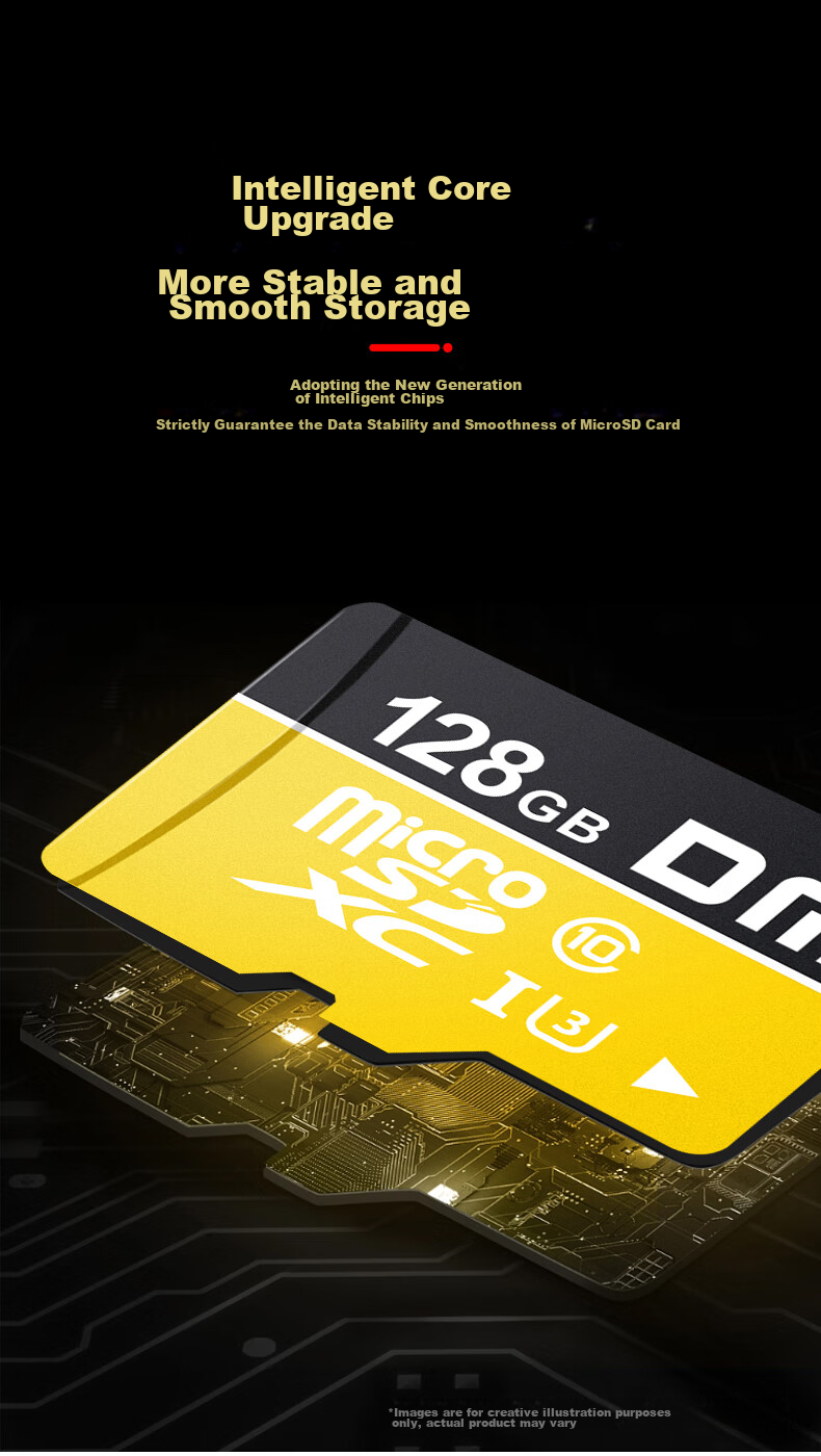Карта памяти DM Daimai 128GB TF (MicroSD), желтая, C10, высокоскоростная карта памяти для мобильных телефонов, видеорегистраторов и камер видеонаблюдения