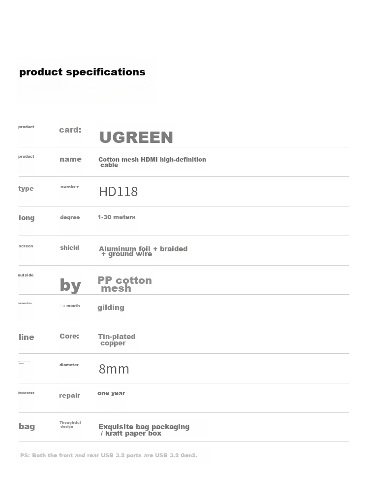 Кабель UGREEN HDMI версии 2.0, цифровой кабель высокой четкости 4K, 3D, для подключения ноутбуков, ТВ-приставок к телевизорам, проекторам и мониторам, 10 метров