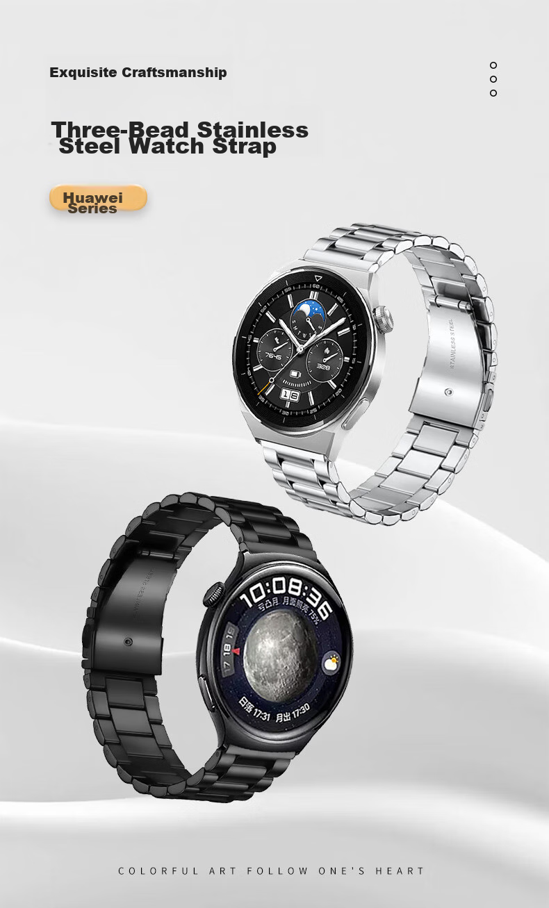 Ремешок из нержавеющей стали MSSM для Huawei Watch GT5/4/3/Watch3/Pro и Honor Magic2, трехзвенный, черный, 20 мм