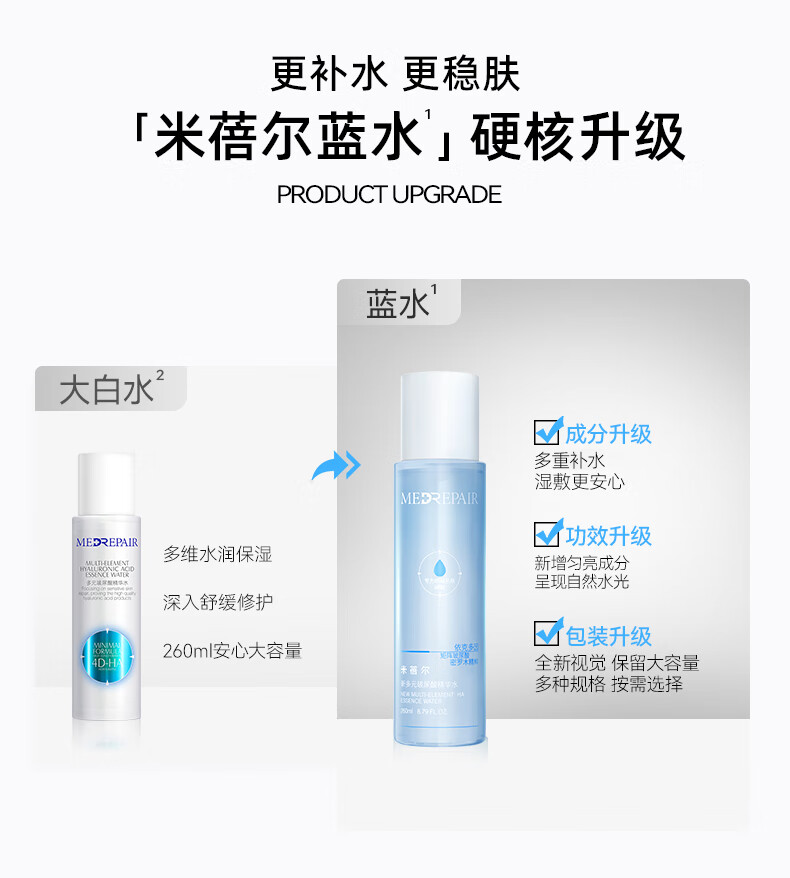 米蓓尔多元玻尿酸精华水260ml 补水保湿舒缓爽肤水湿敷水蓝水