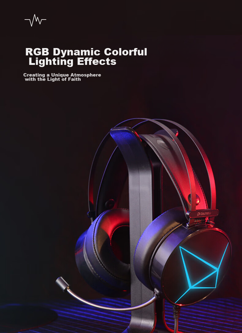 Игровая гарнитура DAREU EH722RGB с виртуальным объемным звуком 7.1, проводная, USB, RGB-подсветка, черный