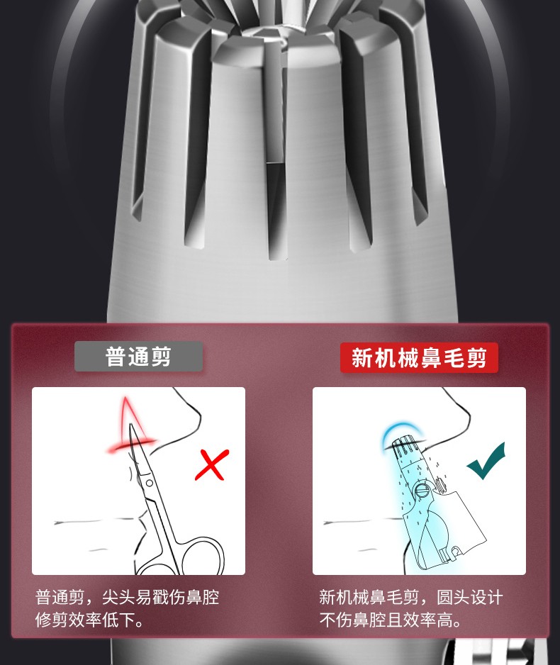 遇上佳人  不锈钢鼻毛修剪器便携手动男士耳鼻毛水洗鼻毛剪圆头剪美容剪