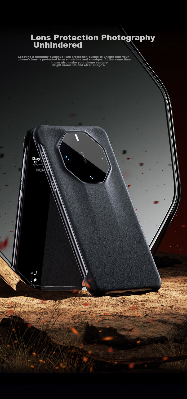 Чехол-книжка Ekakashop для Huawei Mate 60 RS, Smart View Flip Cover, из натуральной кожи, с полной защитой от падения, Xuan Black