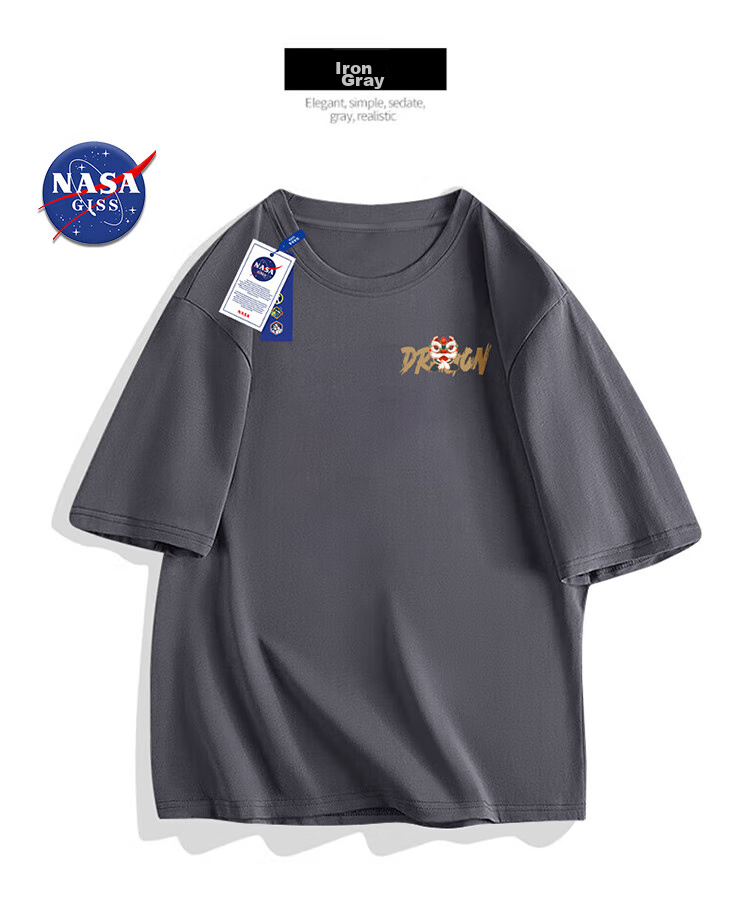 Футболка NASA GISS, мужская, хлопковая, с коротким рукавом, свободный крой, принт, цвет: железный серый, размер XL