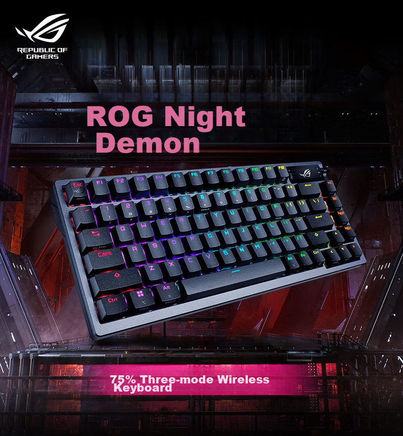 Механическая клавиатура ROG Night Demon, беспроводная, 75 клавиш, NX Snow White, RGB, горячая замена, Gasket, OLED экран, черная