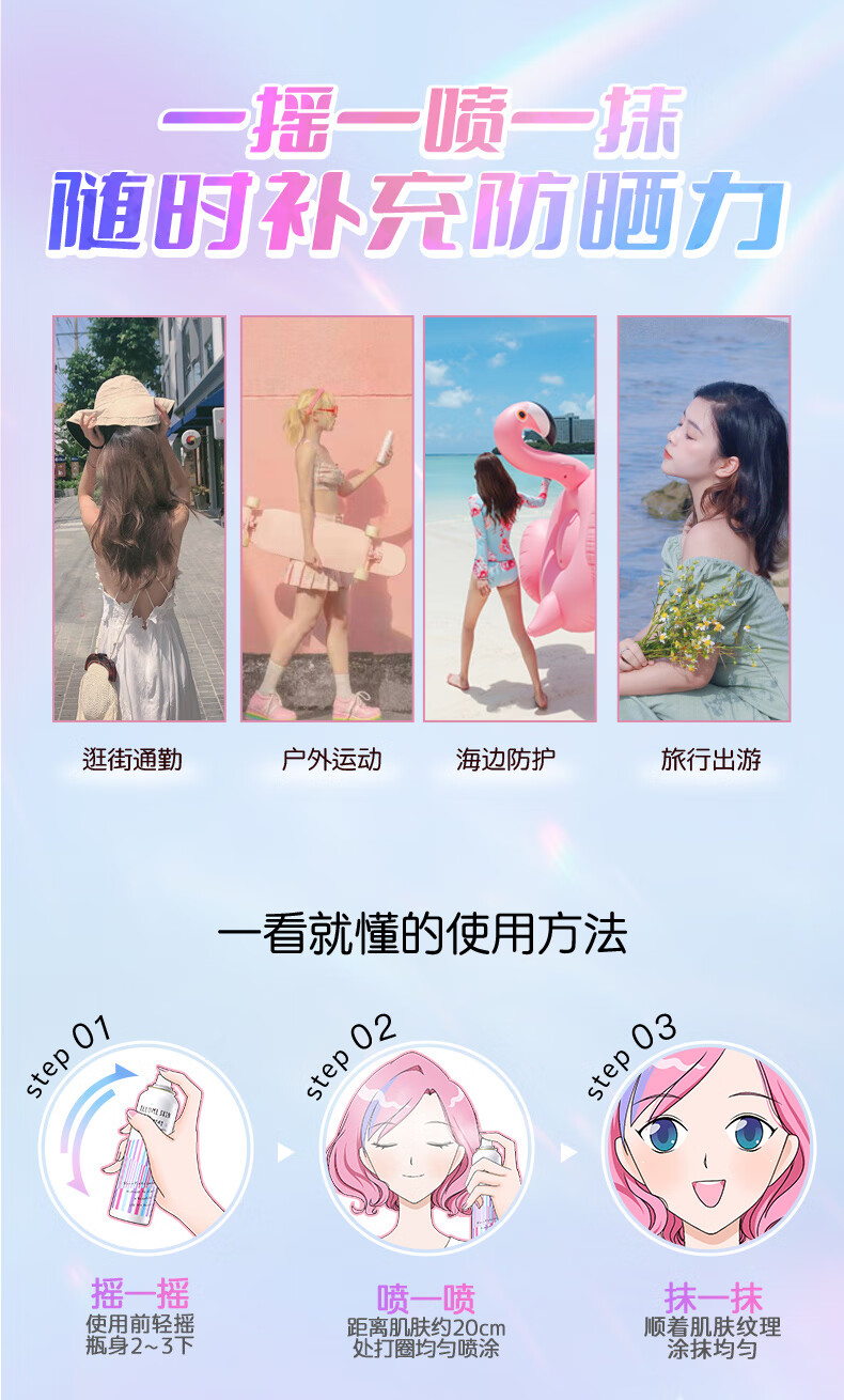 娜丽丝（NARIS）防晒喷雾霜乳面部全身紫外线隔离遮瑕修颜保湿紫色80g