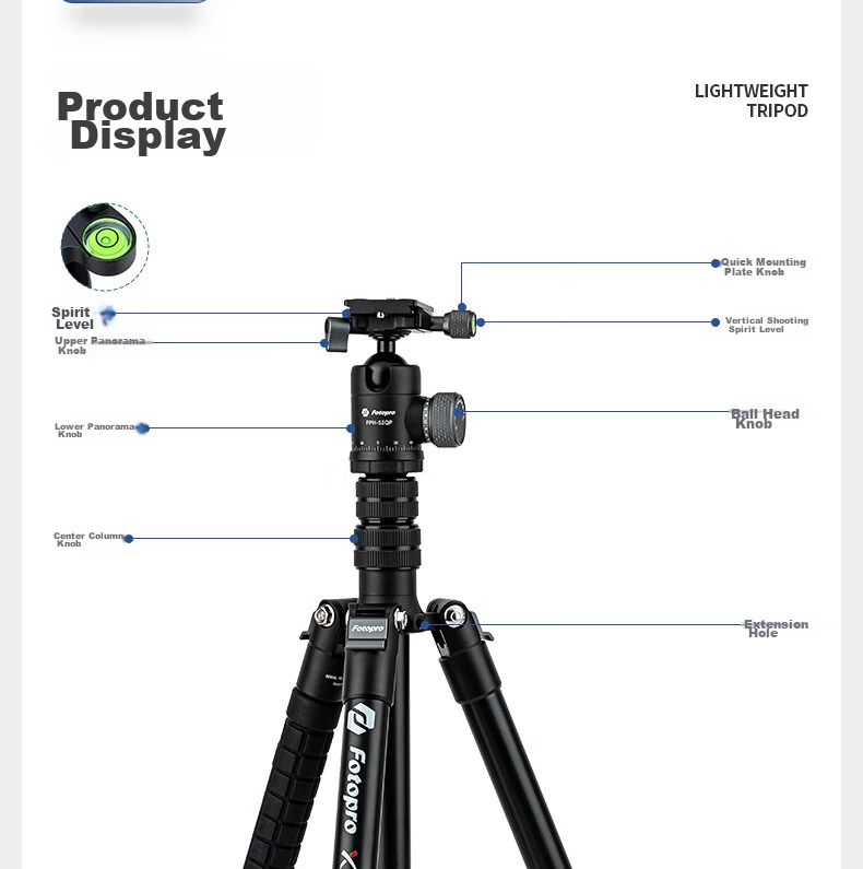 Штатив Fotopro X5I PRO+52QP с шаровой головкой 52QP, портативный, складной, регулируемый монопод для фотосъемки