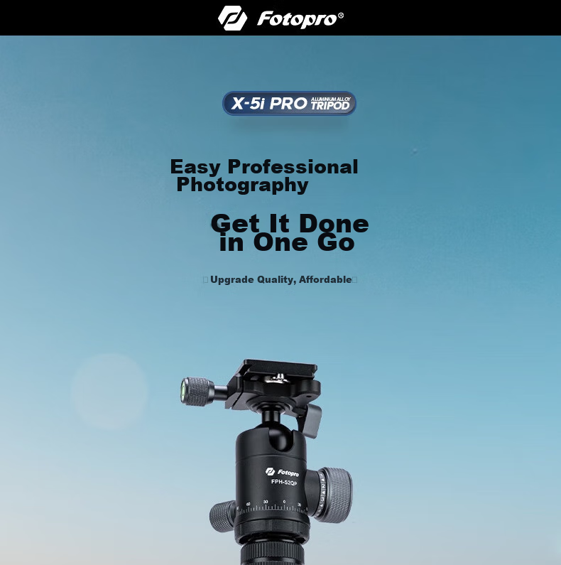 Штатив Fotopro X5I PRO+52QP с шаровой головкой 52QP, портативный, складной, регулируемый монопод для фотосъемки