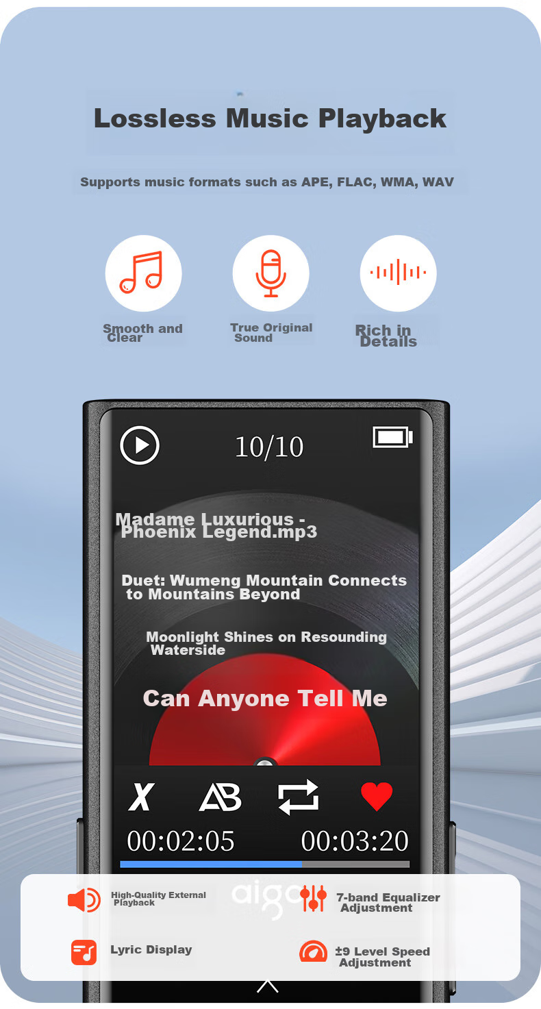MP3-плеер Aigo 801, 16 Гб, с Bluetooth и внешним динамиком, портативный музыкальный плеер для студентов, сенсорные кнопки
