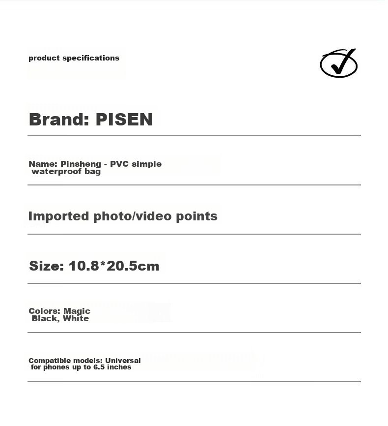 Водонепроницаемый чехол Pisen для телефона с сенсорным экраном, для плавания, дайвинга, доставки еды, для универсальных телефонов, черный