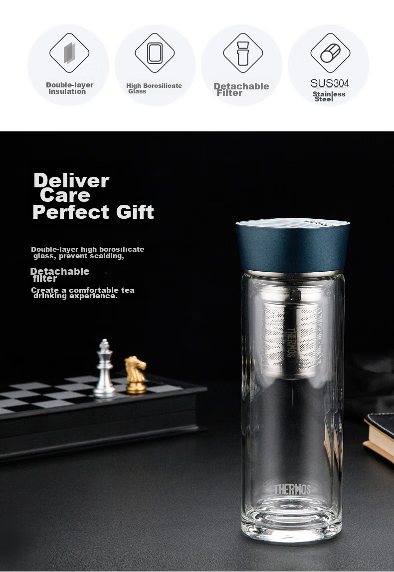 Термос THERMOS Water Pattern Hiker Edition 400мл, портативный, с двойными стенками, синий