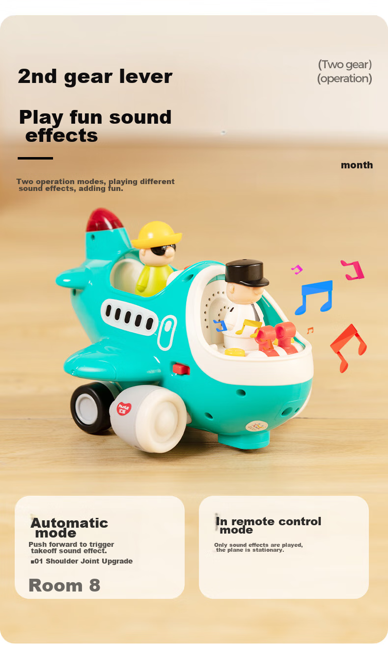 Интерактивный самолет на радиоуправлении HUILE TOYS, обучающий, развивающий, музыкальный, для детей от 12 месяцев