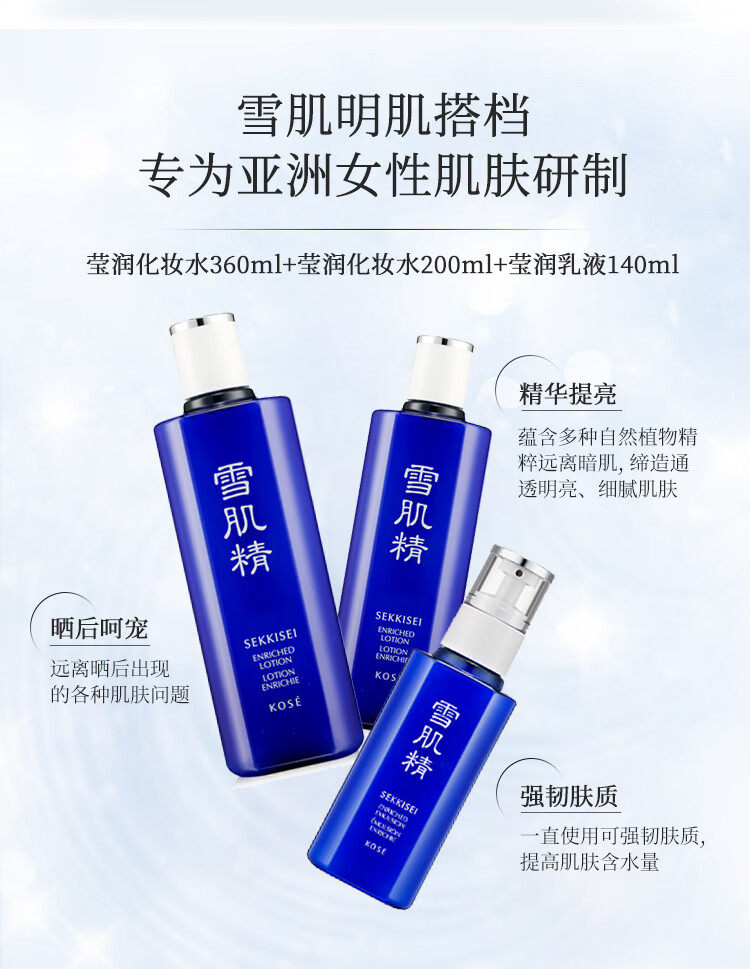雪肌精（SEKKISEI）莹润型水乳大套装 化妆水360mL+乳液140mL+赠化妆水200mL 礼物