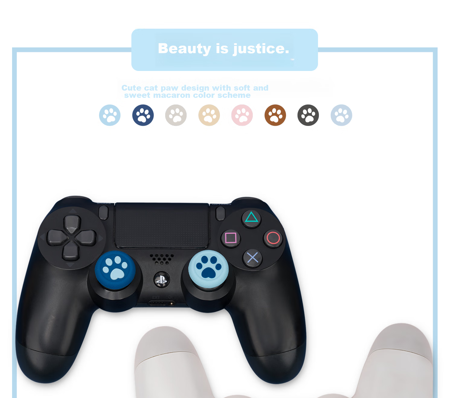Чехол для джойстика Jixiang PS4/PS5/NS Pro, силиконовые накладки с дизайном "Кошачья лапка", розово-голубой