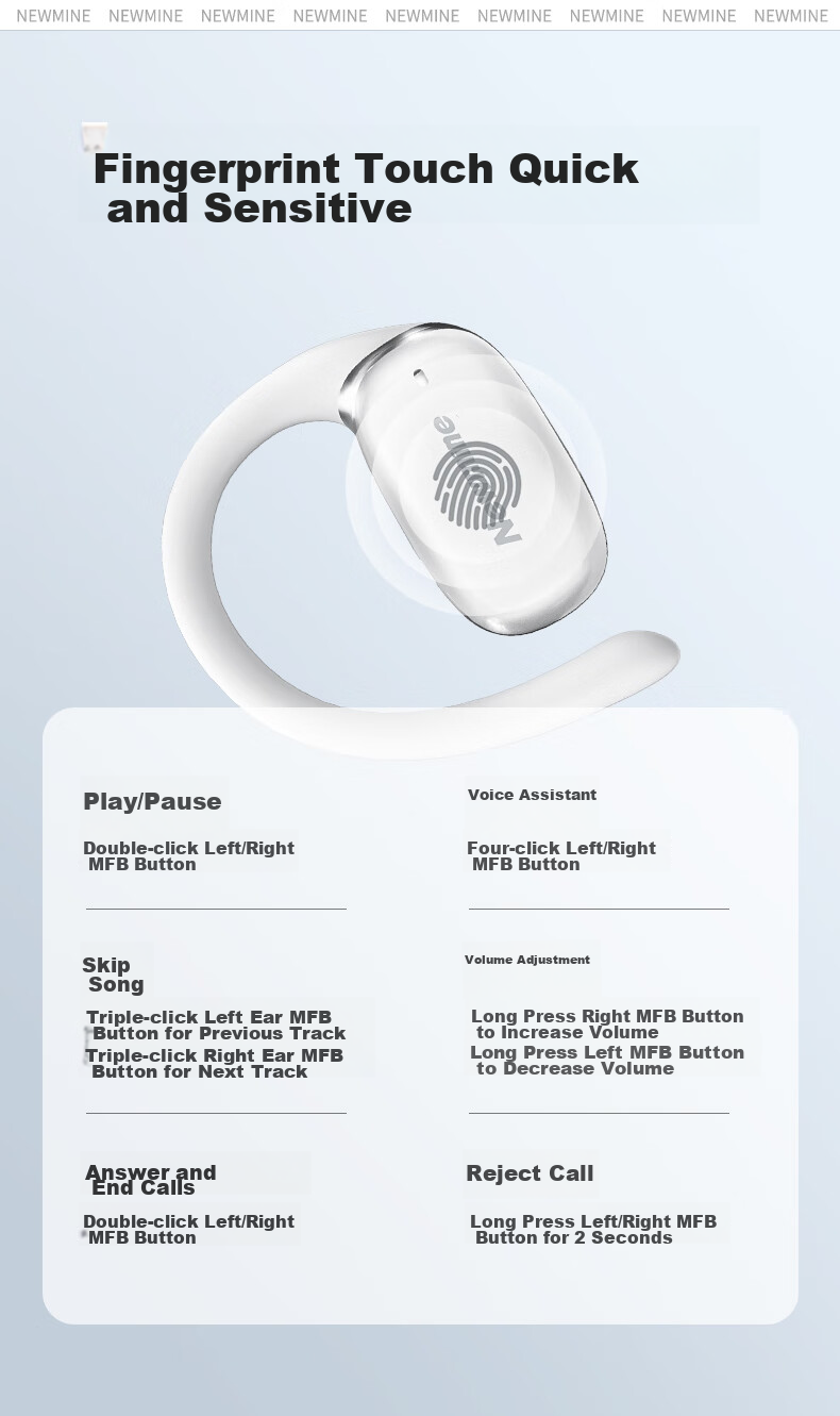 Беспроводные наушники Newmine LY29 Open-Ear, True Wireless, высокое качество звука, для спорта, бега, звонков, шумоподавление, совместимы с Apple, Xiaomi, Huawei, белые