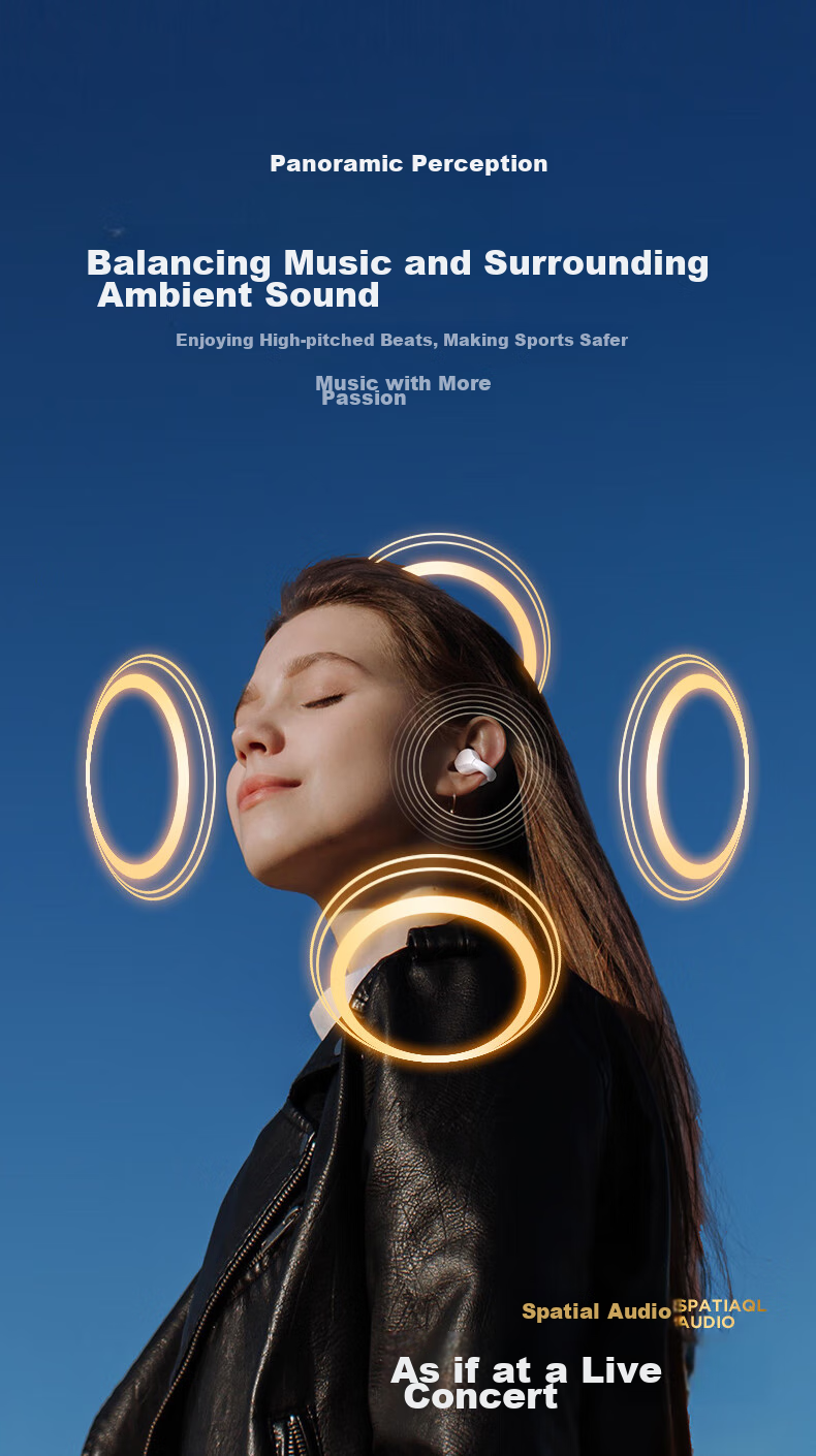 Беспроводные наушники Aigo TJ170, TWS, Bluetooth 5.3, с зажимом на ухо, открытого типа, для спорта, бега, звонков, совместимы с телефонами и компьютерами, бежевые