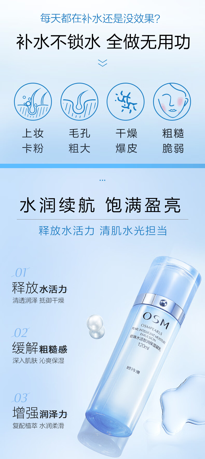 欧诗漫OSM新升级珍珠水活智润保湿凝乳120ml 补水保湿乳液护肤品女