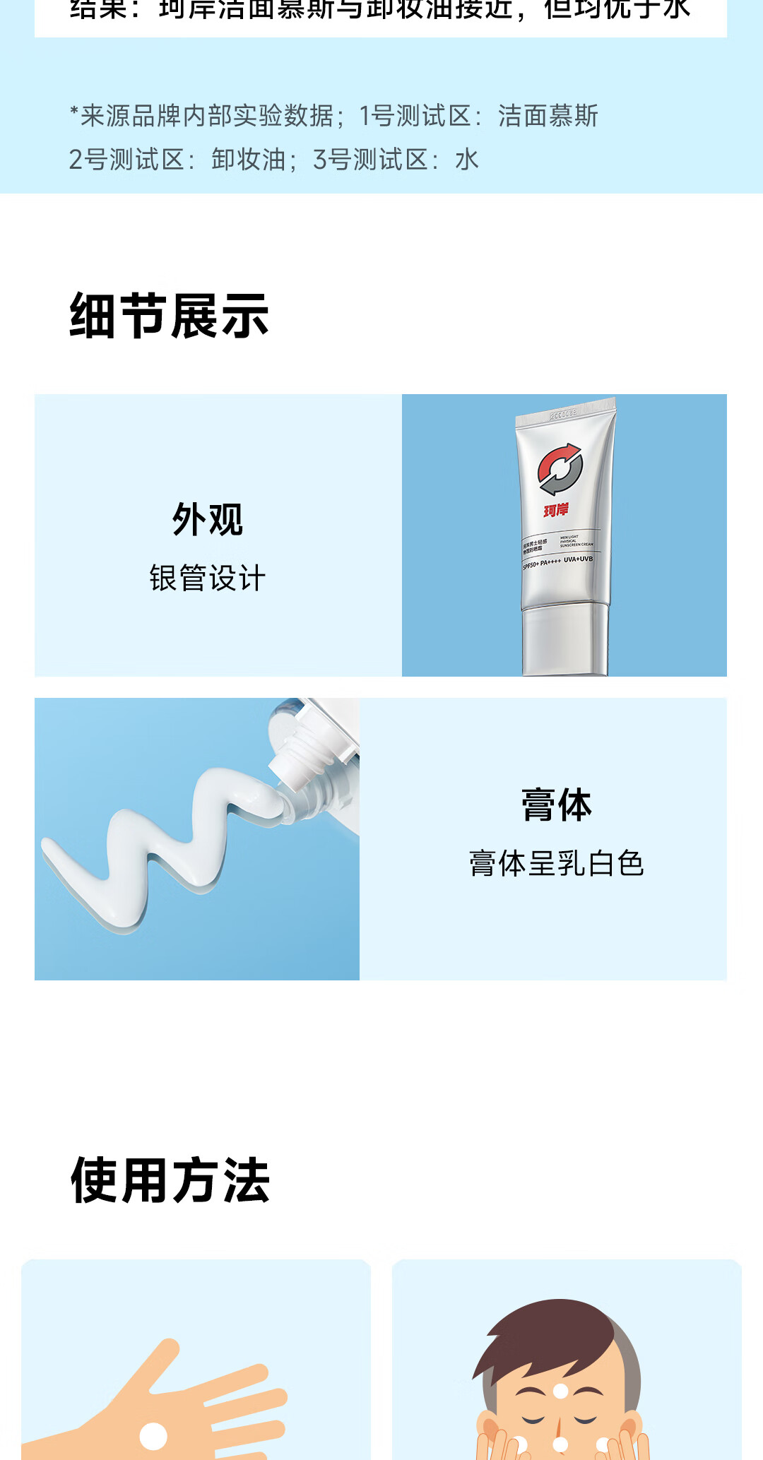 珂岸华熙生物防晒霜男物理防晒霜SPF50+/50g男士隔离防晒二合一 