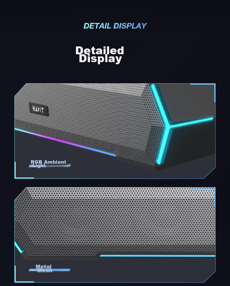 Компьютерная акустика Havit M19, Bluetooth 5.3, USB, RGB подсветка, 2.0, черный