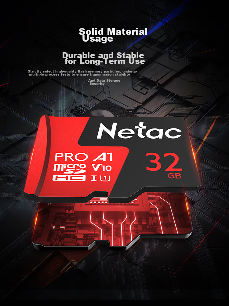 Карта памяти Netac 32GB TF (MicroSD) A1 U1 V10 4K, высокопрочная, для видеорегистратора и камеры наблюдения, скорость чтения 100 МБ/с