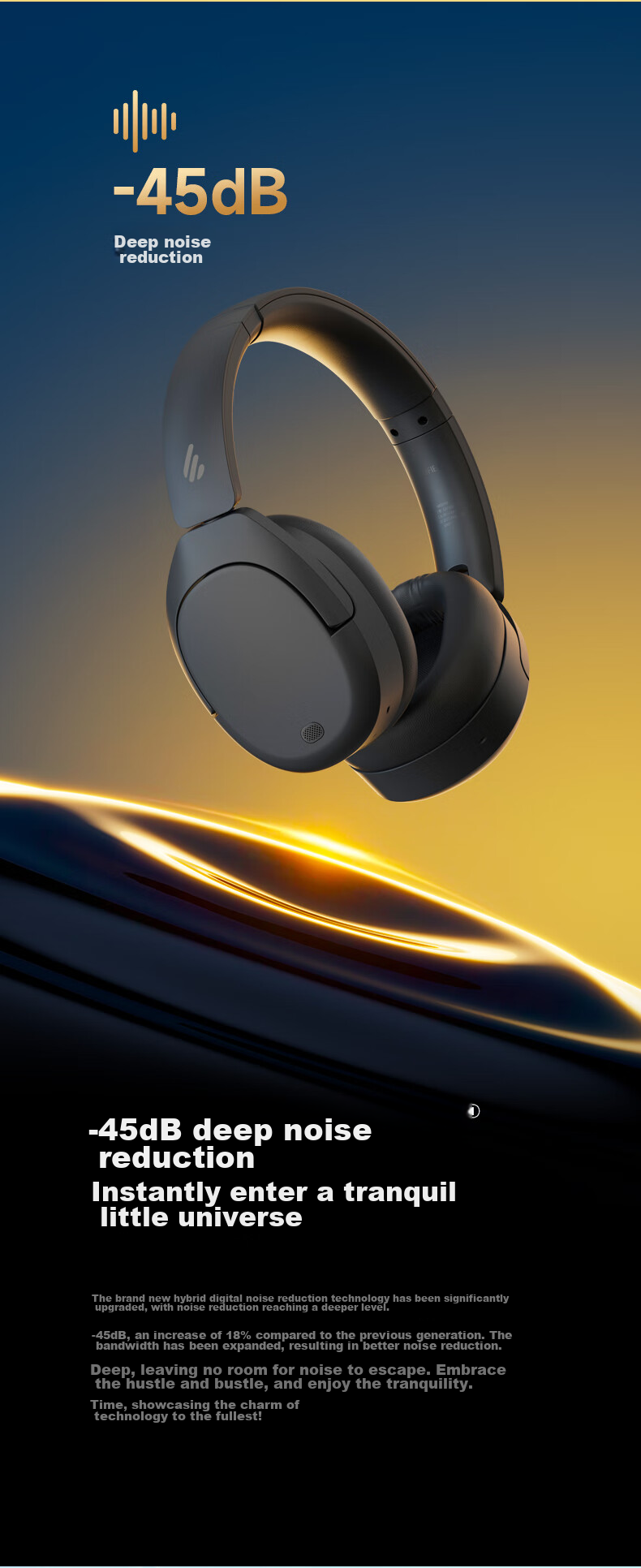 Беспроводные наушники EDIFIER W830NB с активным шумоподавлением, Bluetooth 5.4, 96 часов работы, пространственный звук, двойная золотая сертификация, синий