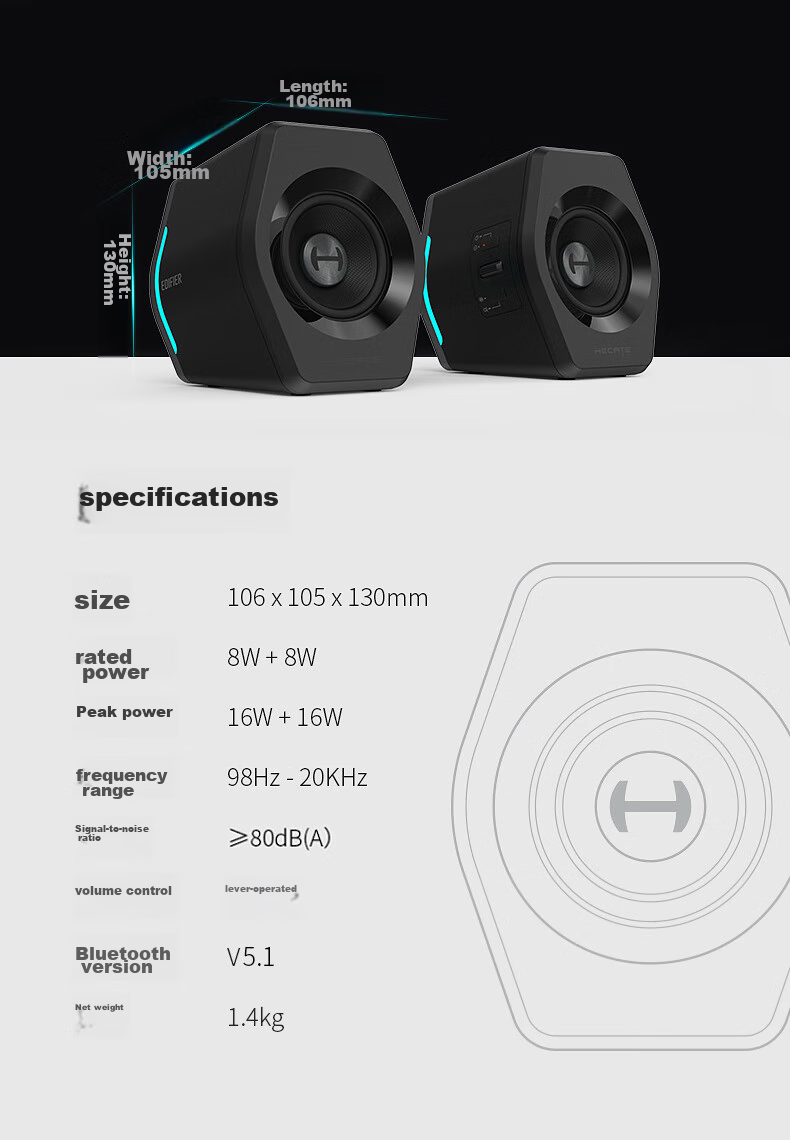 Портативная акустика EDIFIER HECATE G2000, 2.0, Bluetooth 5.1, RGB подсветка, черный