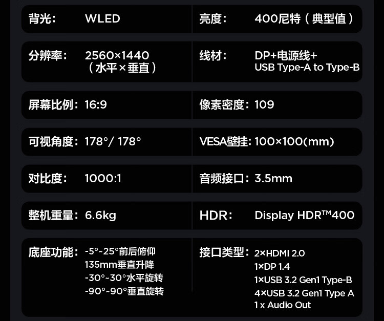 联想(Lenovo)拯救者27英寸2K Fast IPS 180Hz 低蓝光 FreeSync 1ms HDR400 升降旋转 音箱 电竞显示器Y27q-30