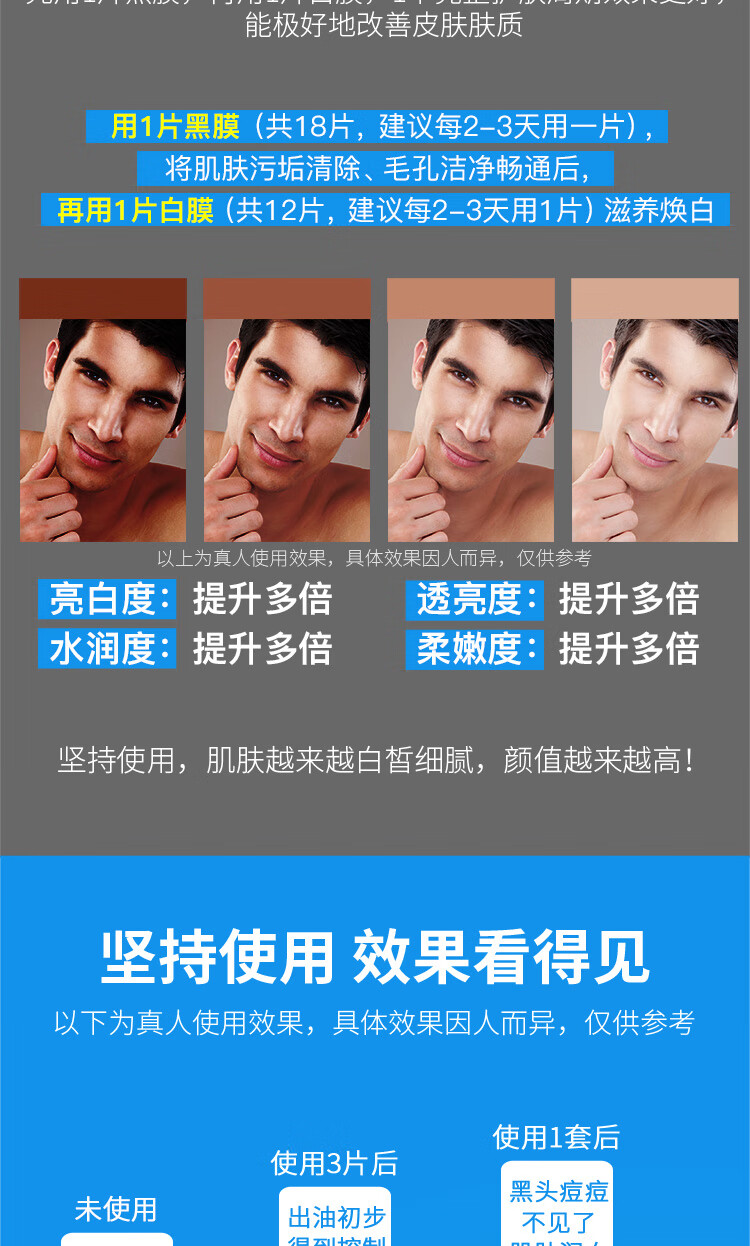 赫恩（H&E）男士面膜美白控油补水面膜男30片*25ml/片淡化痘印 细致毛孔