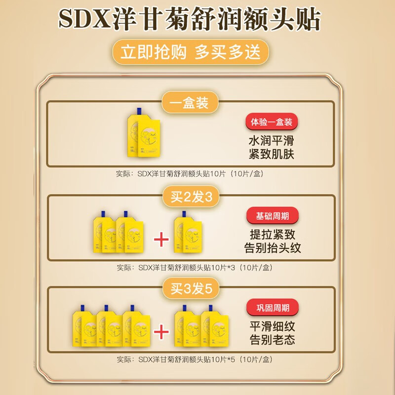 SDX 洋甘菊舒润额头贴男女川字纹贴学生面膜免洗抬头纹面膜额纹贴sdx 【周期版】两盒装【到手3盒】