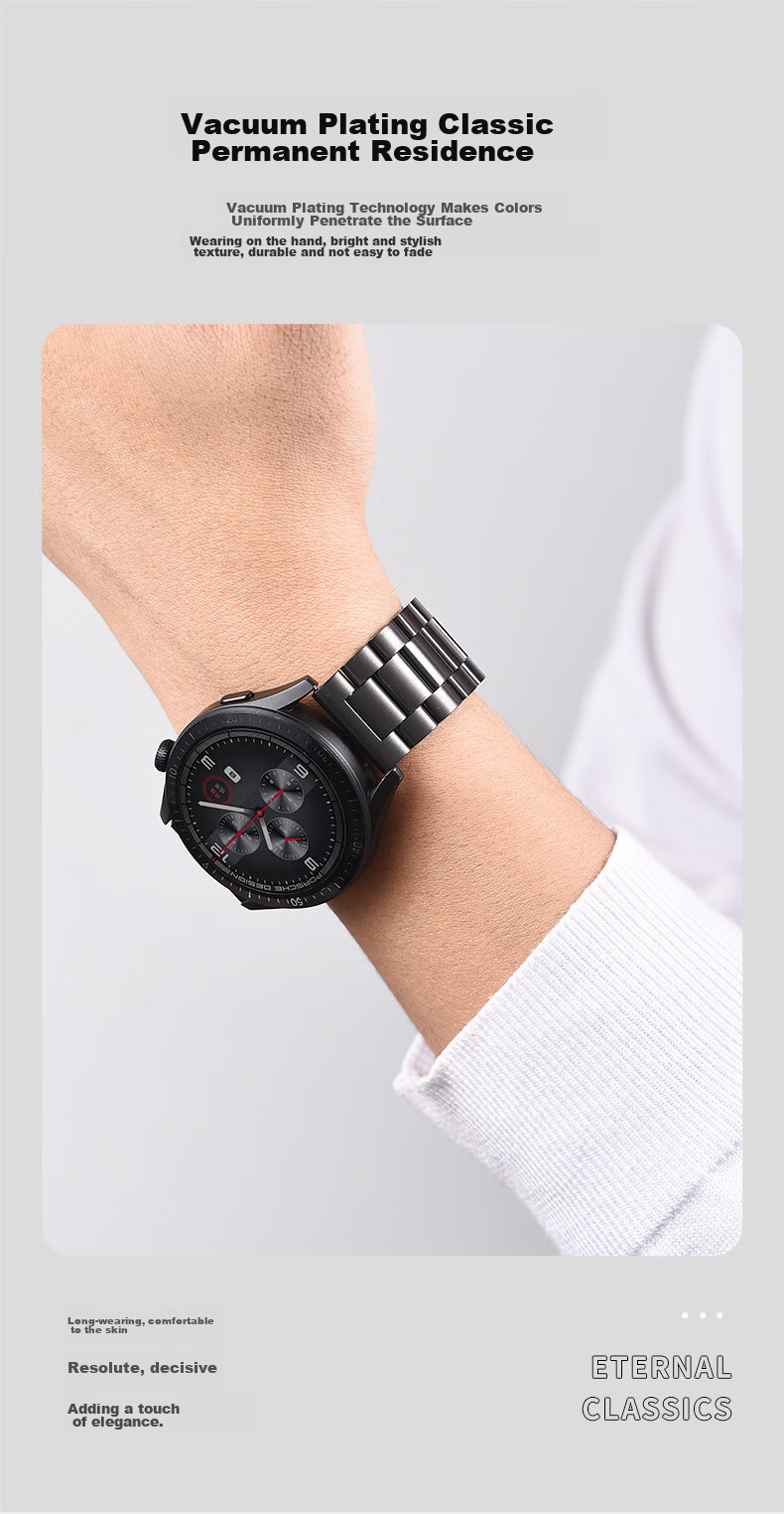 Ремешок из нержавеющей стали MSSM для Huawei Watch GT5/4/3/Watch3/Pro и Honor Magic2, трехзвенный, черный, 20 мм