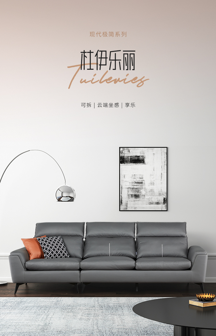 左右沙发现代简约头靠可调节沙发免洗科技布中小户型沙发DZY5150 四人位魅影灰81092