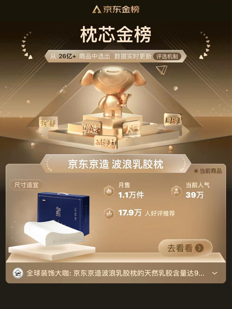 京东京造 高端纯享 泰国乳胶枕礼盒94%乳胶含量 泰国原芯进口天然乳胶枕波浪乳胶枕头 橡胶枕颈椎枕