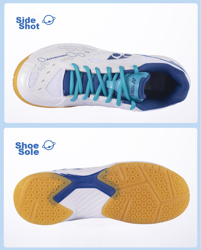 Кроссовки для бадминтона YONEX SHB101CR, мужские и женские, с амортизацией Power Cushion, для начинающих, размер 43, белый/синий