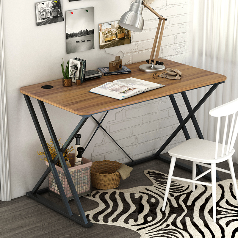 木以成居 电脑桌 台式书桌家用办公桌子加固加宽简约写字桌 红叶橡木色+黑色支架 120*60*75cm LY-42420120