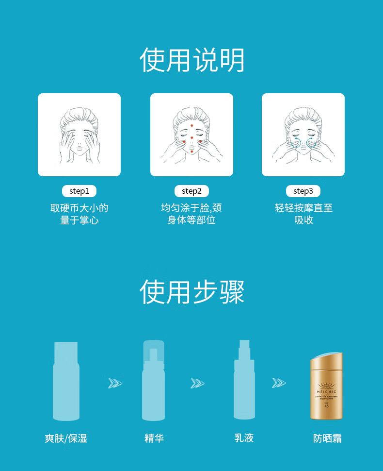 MEICHIC美白小金瓶隔离防晒霜60g SPF45面部全身防晒乳 清爽保湿隔离紫外线军训男女通用