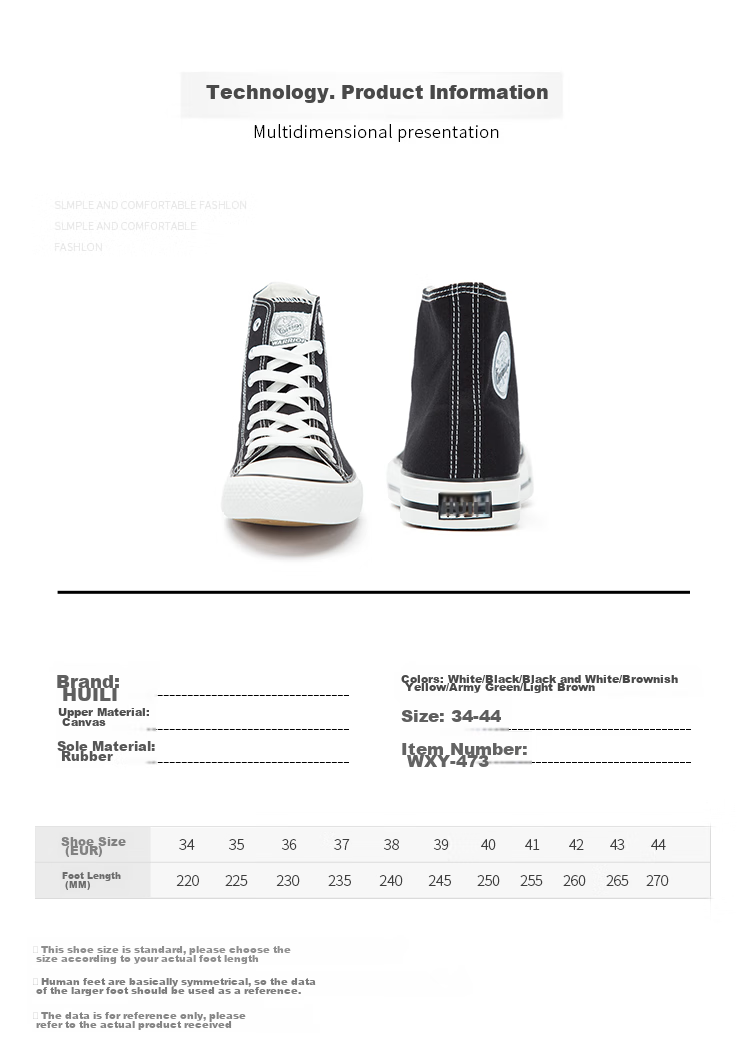 Warrior Classic High-Top Canvas Shoes, Versatile And Fashionable for Men And Women, Casual Shoes, Canvas Sneakers, WXY-473T, Black, Size 40