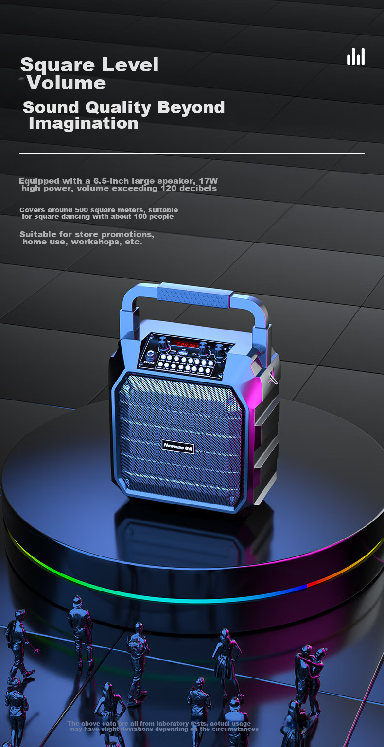 Портативная колонка Newmine K99, беспроводная, Bluetooth 5.0, с микрофоном, 17 Вт, 4000 мАч, 6.5 дюймов, черный